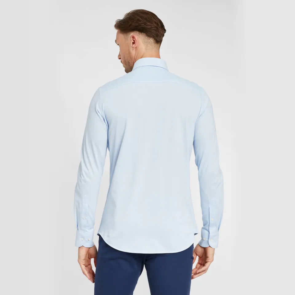 Profuomo gebreid slim fit strijkvrij overhemd blauw, foto 4