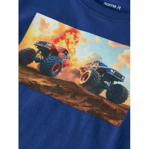 NAME IT rechtvallende longsleeve met print blauw, foto 3