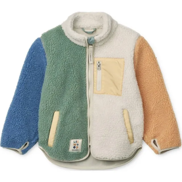 Liewood Nolan teddy tussenjas ecru groen blauw, foto 2