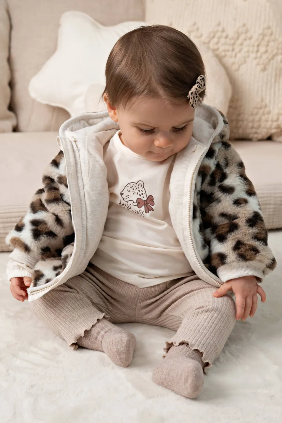 Feetje imitatiebont jas Dress to Impress taupe Taupe/bruin/lichtbruin
