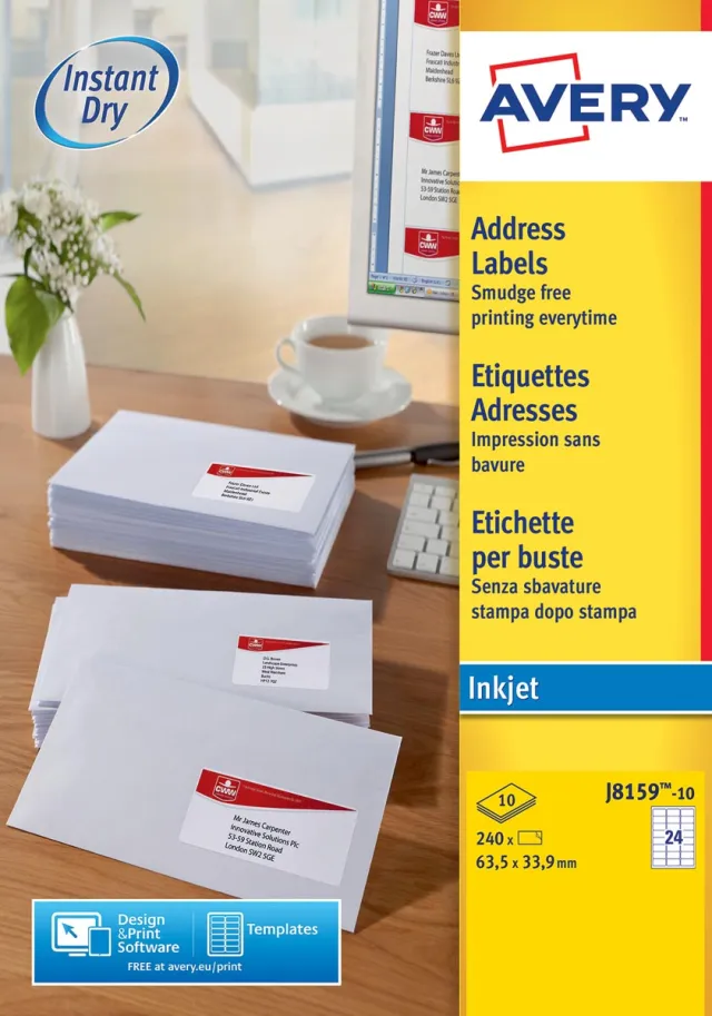 Avery Etiket avery j8159-10 63.5x33.9mm wit 240 Etiketten