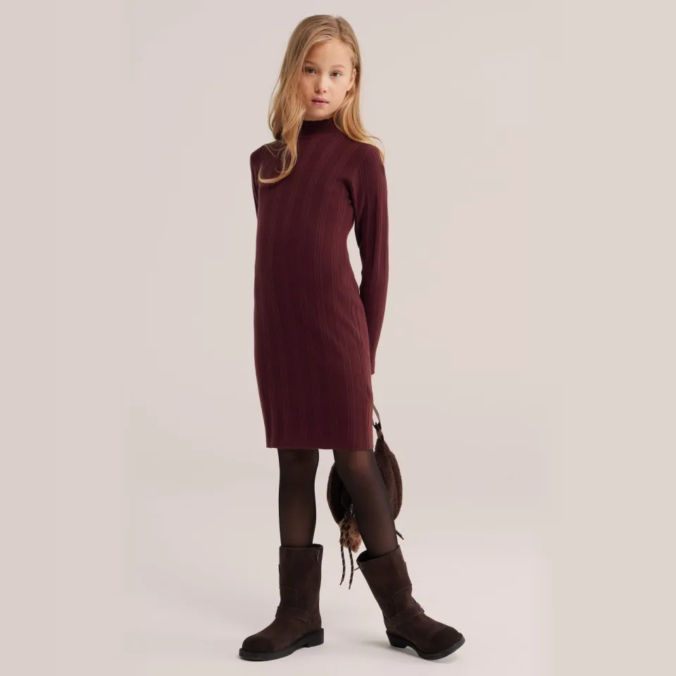 WE Fashion gebreide bodycon midi jurk donkerpaars, foto 3