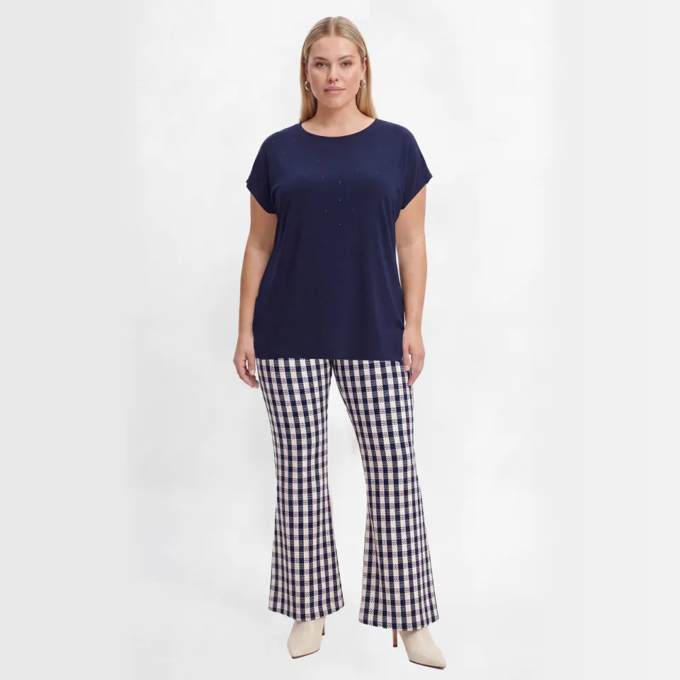 Yoek Checky bootleg broek blauw Blauw/ ecru