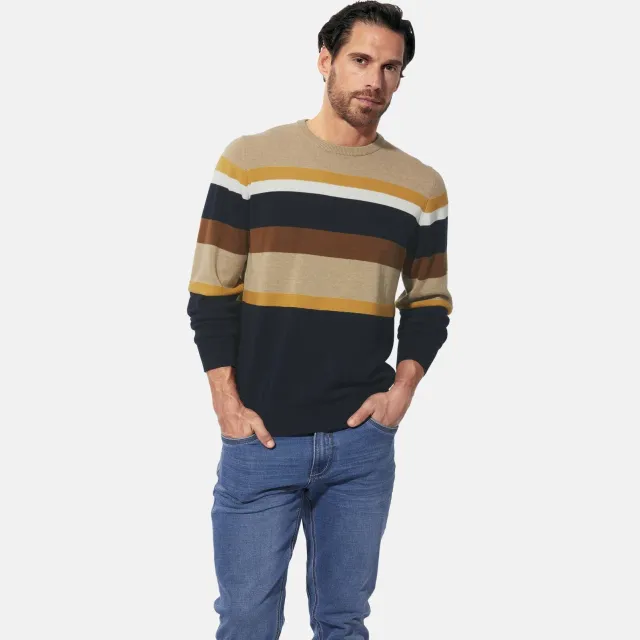 Babista katoenen regular fit gestreepte trui Plus Size - beige
