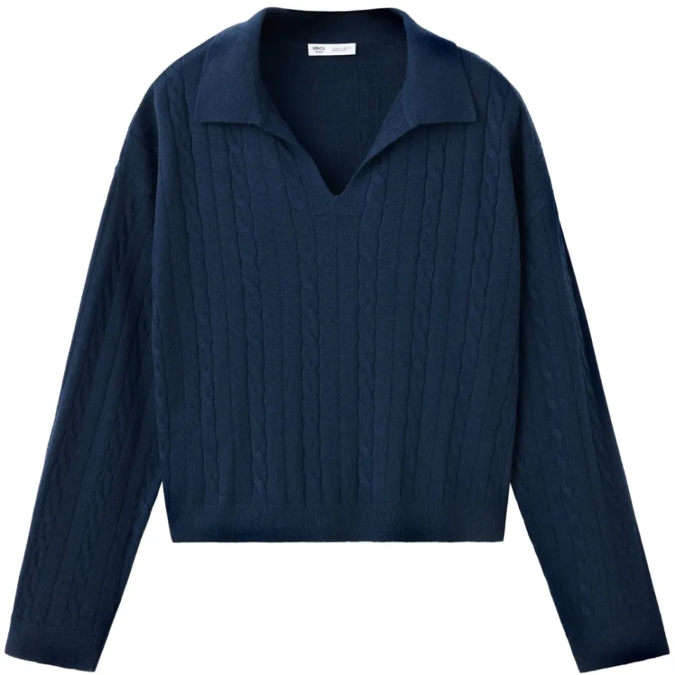 Mango TEEN gebreide trui met kabels en wol - donkerblauw, foto 2