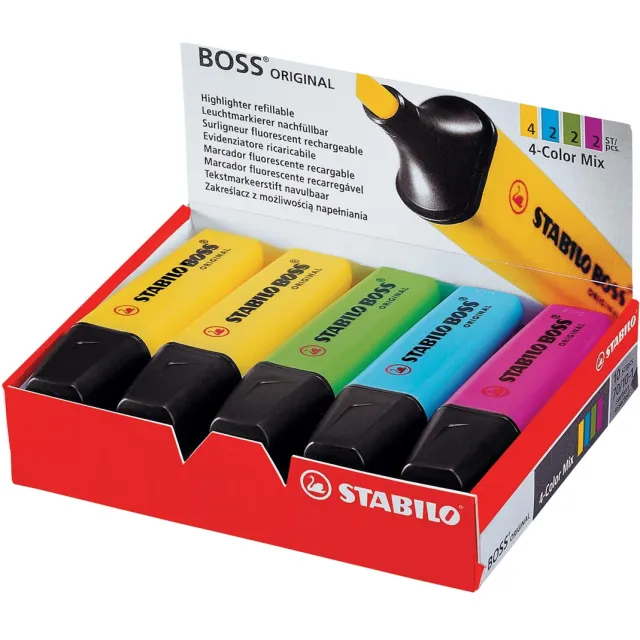 Stabilo Markeerstift stabilo boss original 70/10 assorti 4 Kleuren doos blauw