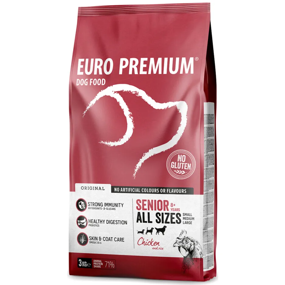 Euro Premium Senior 8+ kip & rijst hondenvoer 3 kg, foto 2