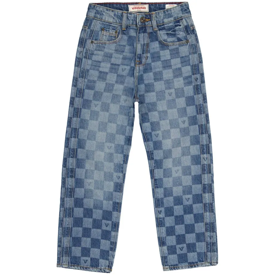 Vingino Cadore loose fit geruite jeans met check - tinted mid blue, foto 2