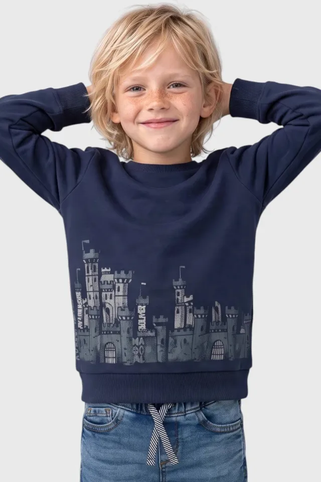 S.Oliver gebreide trui met print - donkerblauw