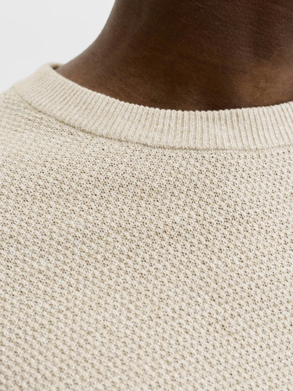 Jack & Jones ESSENTIALS katoenen regular fit gebreide gemêleerde trui - greige greigedetail:twist, foto 6