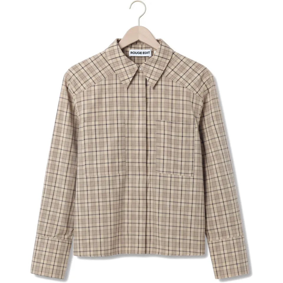 Rouge Edit Roureena geruite blouse beige, foto 2