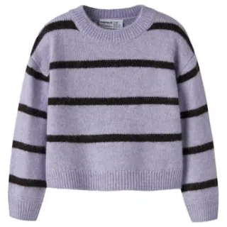 NAME IT MINI rechtvallende gebreide gestreepte trui met wol - lila/zwart Paars Meisjes Polyester Ronde hals