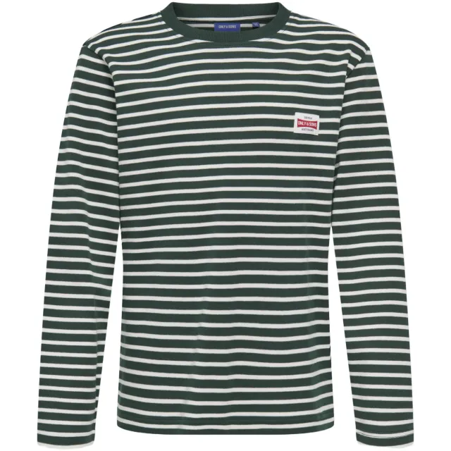 Only & Sons JUNIOR gestreepte longsleeve - donkergroen Donkergroen/wit