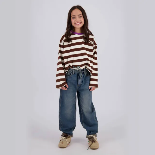 Vingino Josien longsleeve donkerbruin Donkerbruin/wit