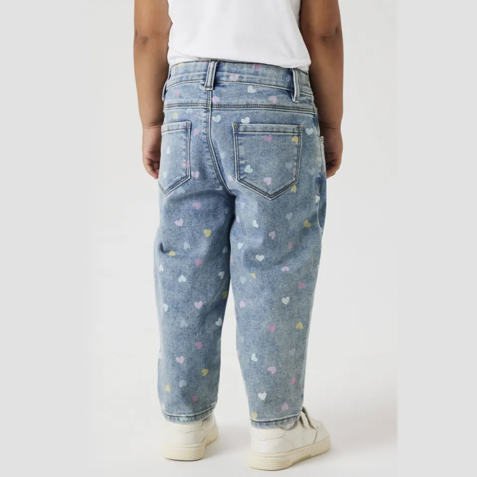 NAME IT MINI mom jeans NMFBELLA met hartjes medium blue denim, foto 4