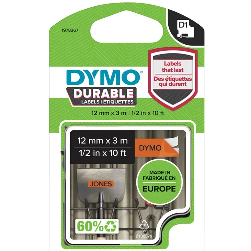 Labeltape dymo labelmanager d1 polyester 12mm Zwart op oranje, foto 2