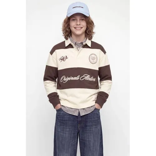 Jack & Jones JUNIOR gestreepte sweater met tekst - bruin/ecru, foto 2