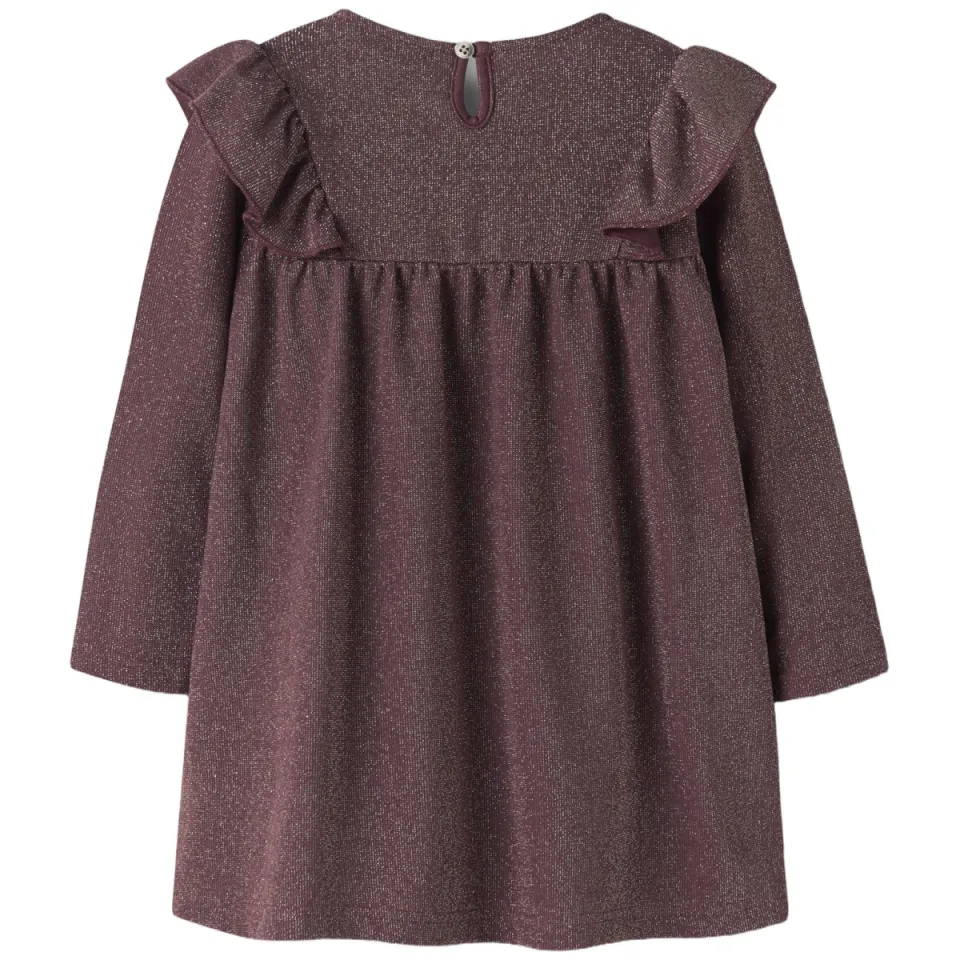 NAME IT MINI glitterjurk met ruches - wijnrood, foto 3
