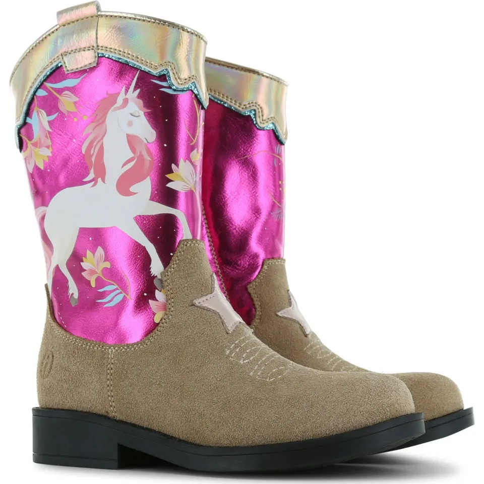 Shoesme suède cowboylaarzen beige/fuchsia, foto 2