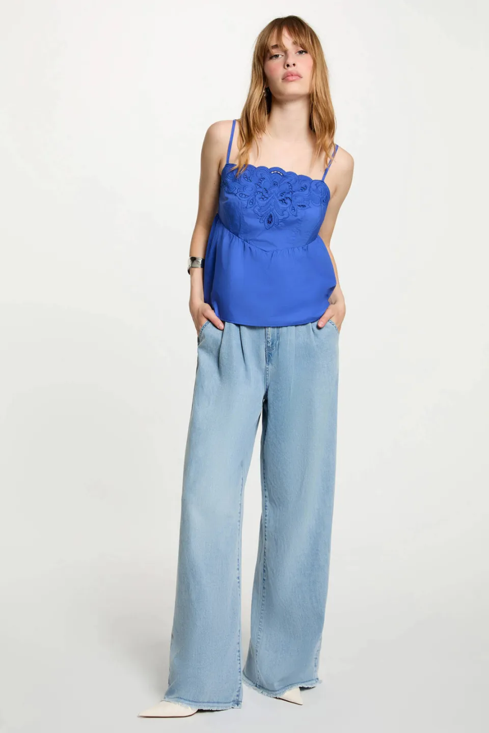 Morgan high waist wide leg jeans met ceintuur - lichtblauw Light blue