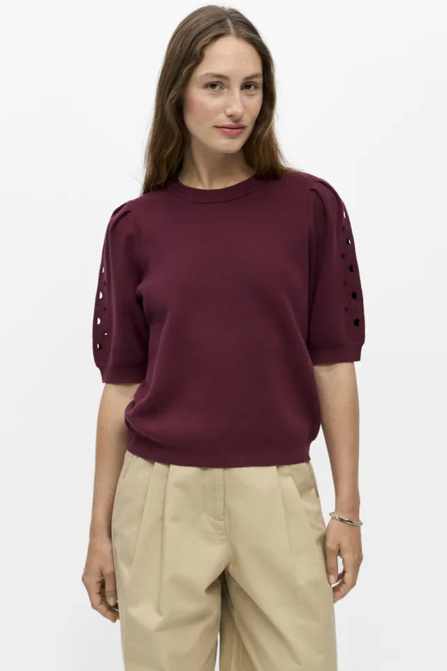 Object rechtvallende top met borduursels - donkerrood, foto 3