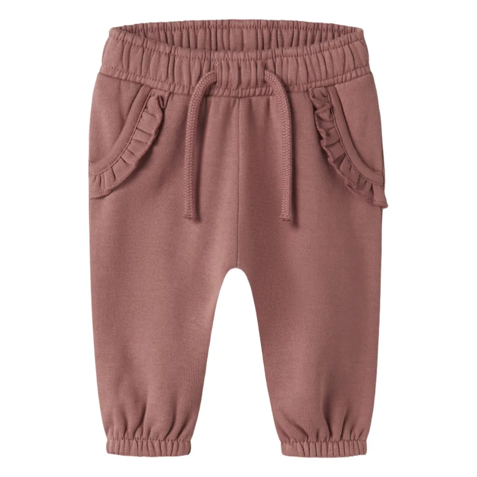Lil' Atelier baby joggingbroek met ruches oudroze