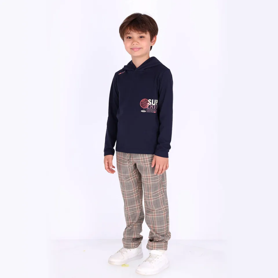B.Nosy straight leg geruite casual broek beige/bruin, foto 3