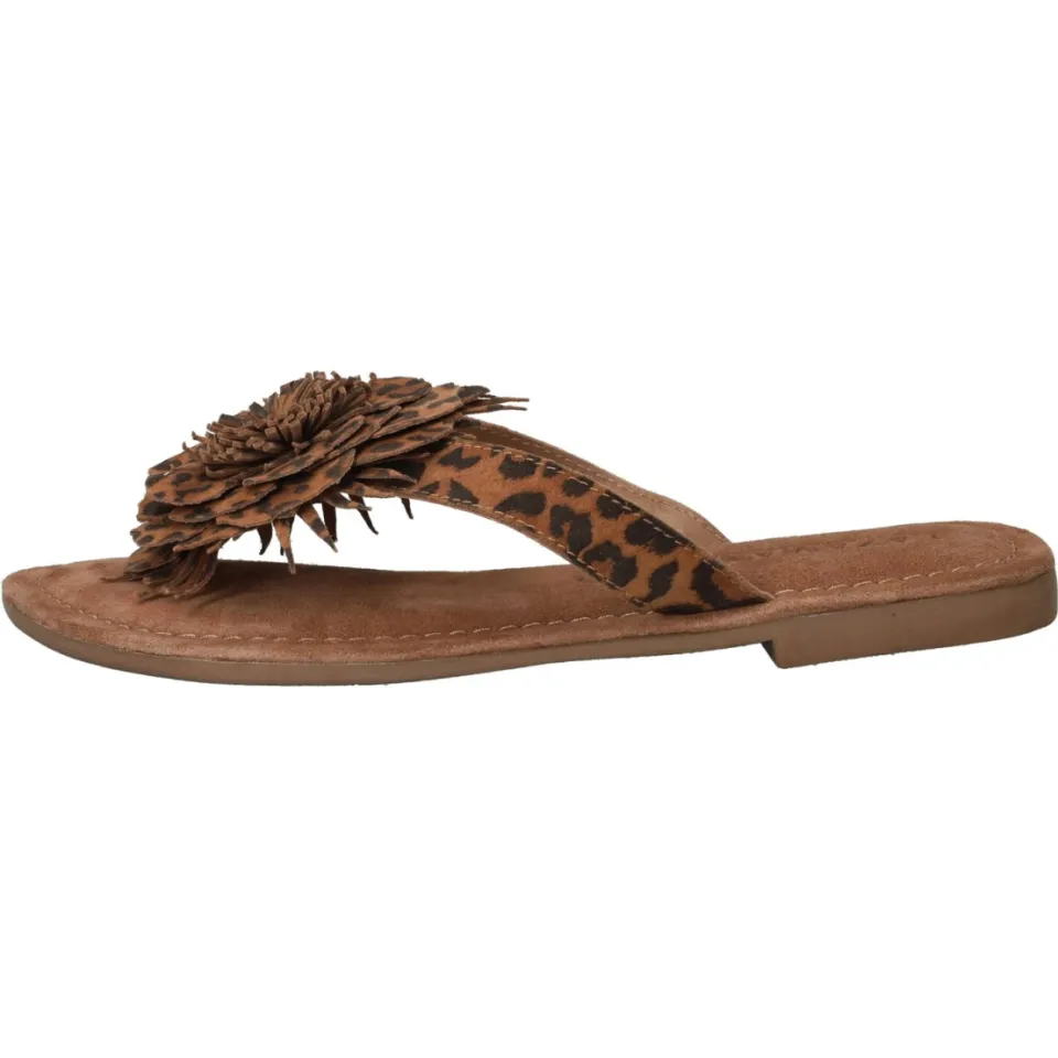 Lazamani Nomi Flower Slippers Dames Bruin Middelbruin