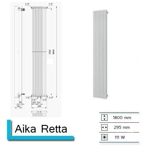 Plieger Handdoekradiator Aika Retta 1800 x 295 mm Mat Zwart Black Graphite
