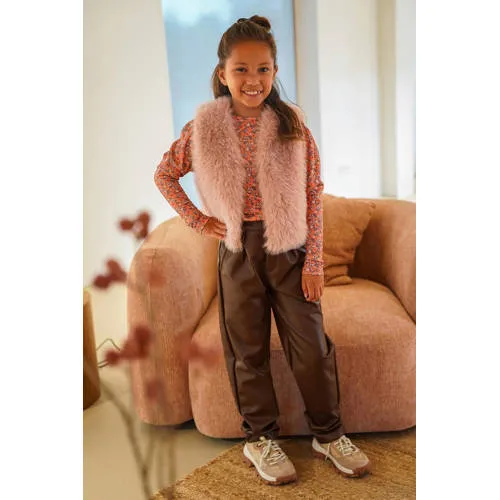 Like Flo imitatieleren regular fit coated broek met plooien bruin, foto 4