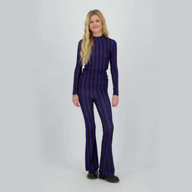 Raizzed flared broek blauw/zwart Zwart/blauw/rood