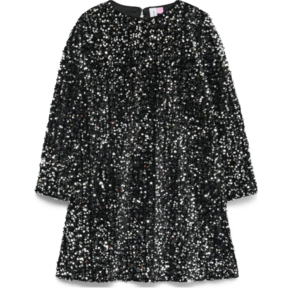 Vero Moda Girl A-lijn jurk met pailletten zwart/zilver, foto 2