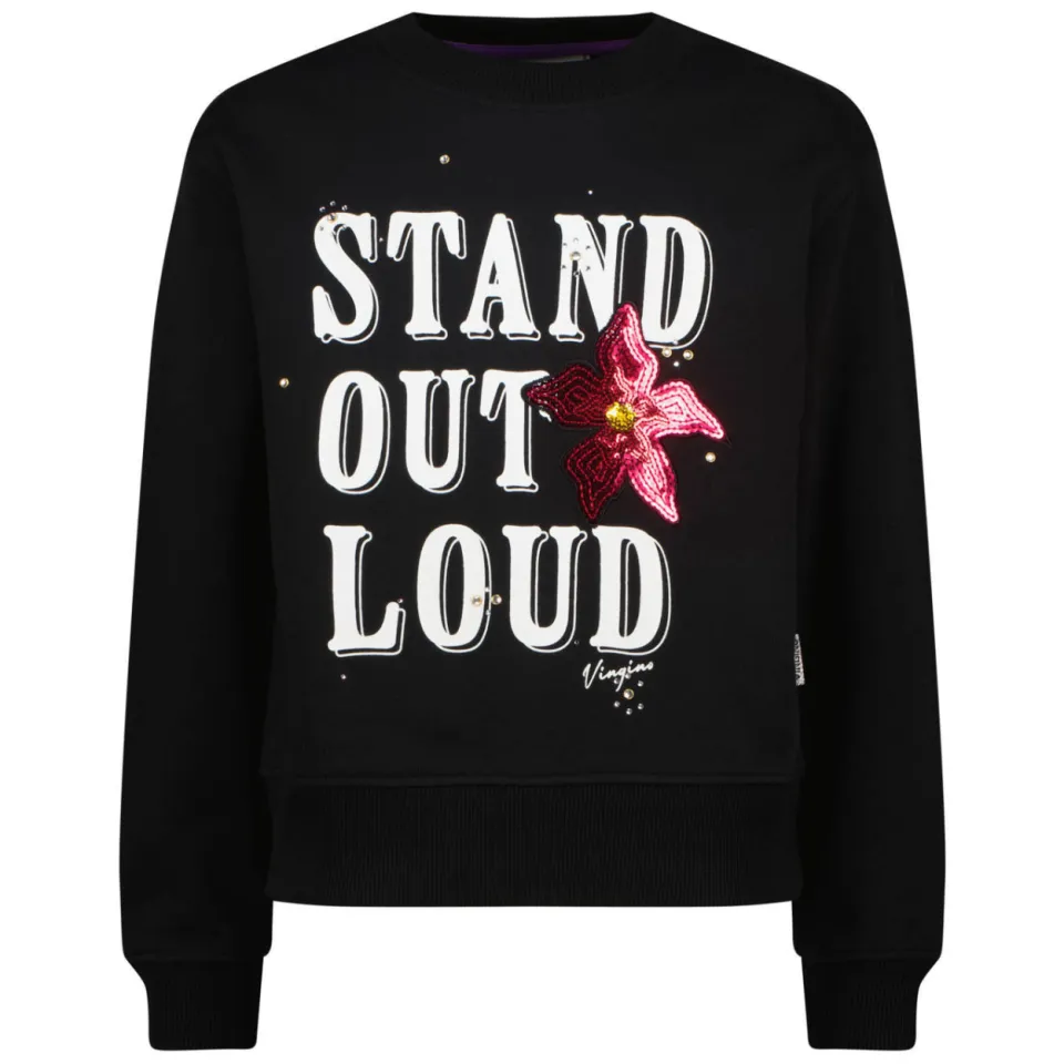 Vingino rechtvallende sweater met strass-steentjes en tekst - zwart, foto 2