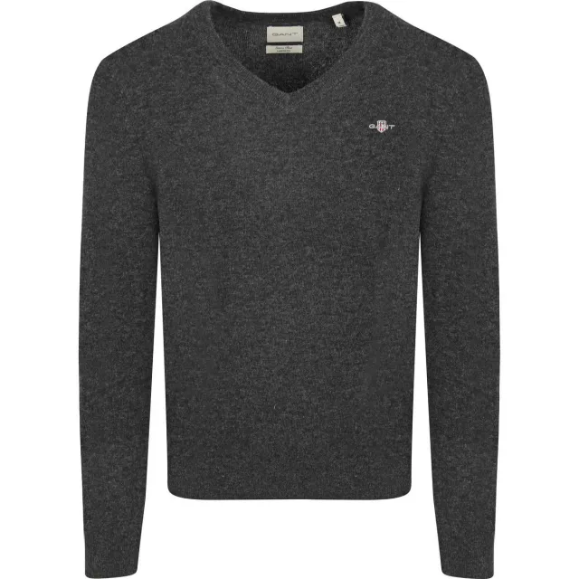 Gant Sweater Gant Pullover V-Hals Woolblend Navy Melange Donker marine