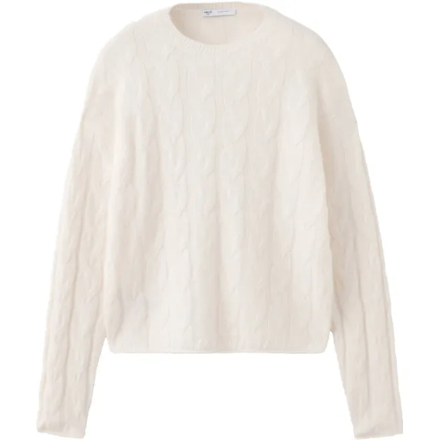 Mango TEEN trui met kabels en wol - lichtbeige, foto 2