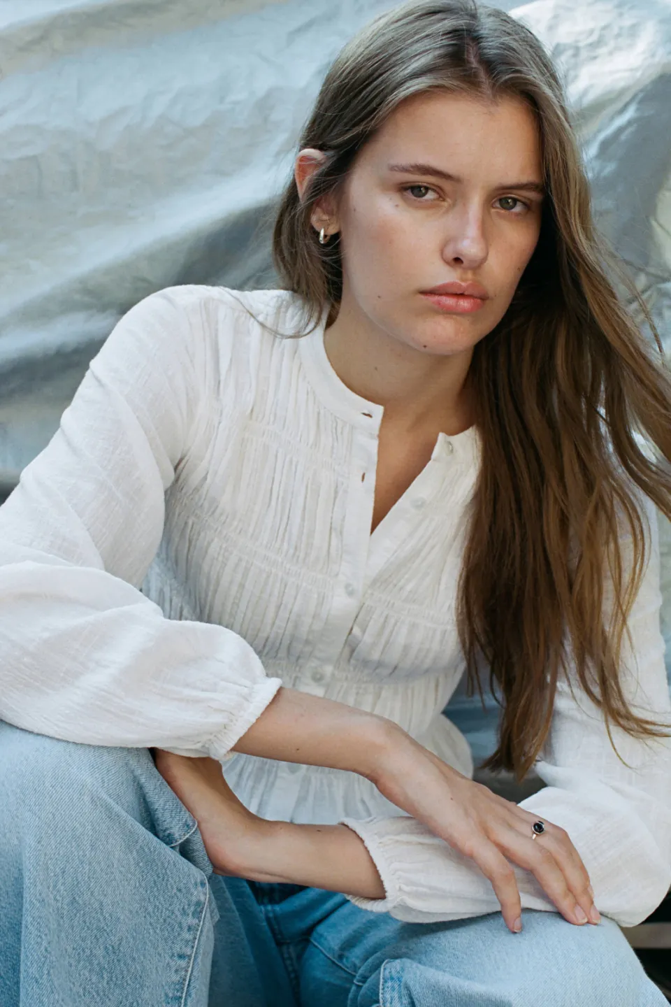 Mango blouse met smockwerk wit