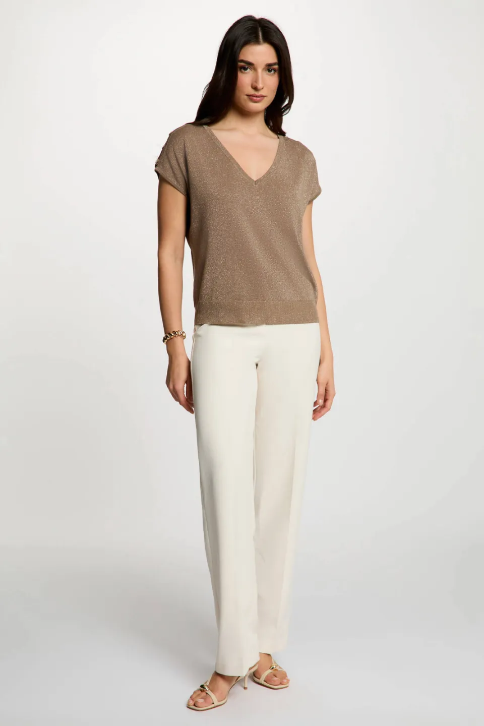 Morgan gemêleerde top met glitters - beige
