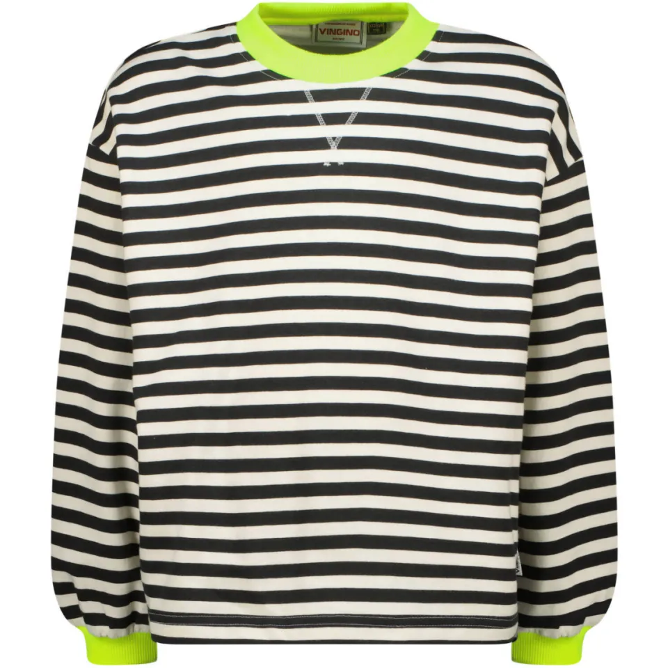 Vingino gestreepte sweater - zwart/ecru/neongeel, foto 2