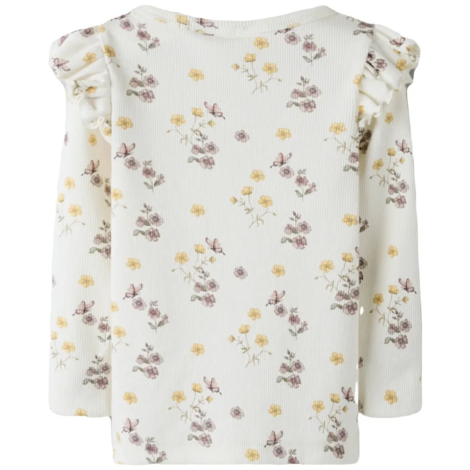 Lil' Atelier Mini gebloemde longsleeve met ruches ecru, foto 2