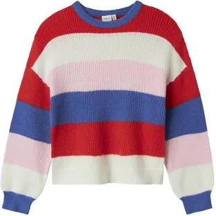NAME IT KIDS trui rood gebreid Meisjes Acryl Ronde hals Streep Rood/wit/blauw/roze