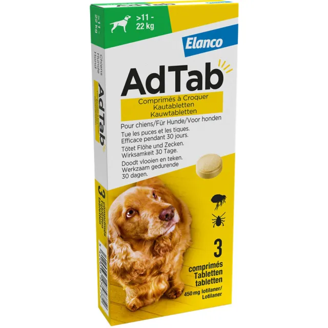 AdTab Anti Vlo en Teek Kauwtabletten Hond >11-22 kg 3 tabletten
