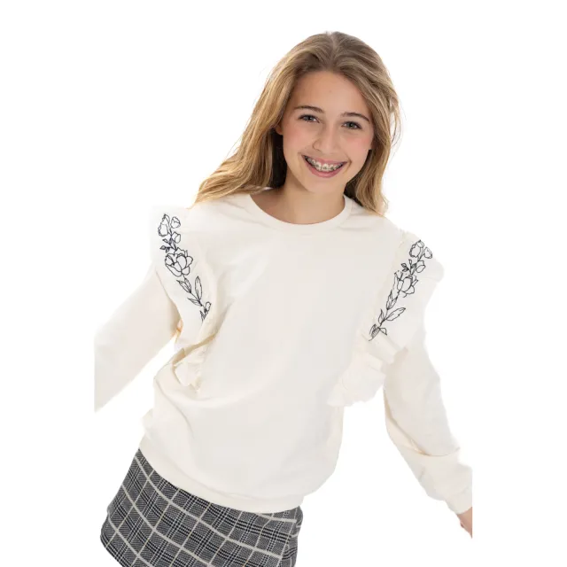 No Way Monday rechtvallende sweater met ruches - wit