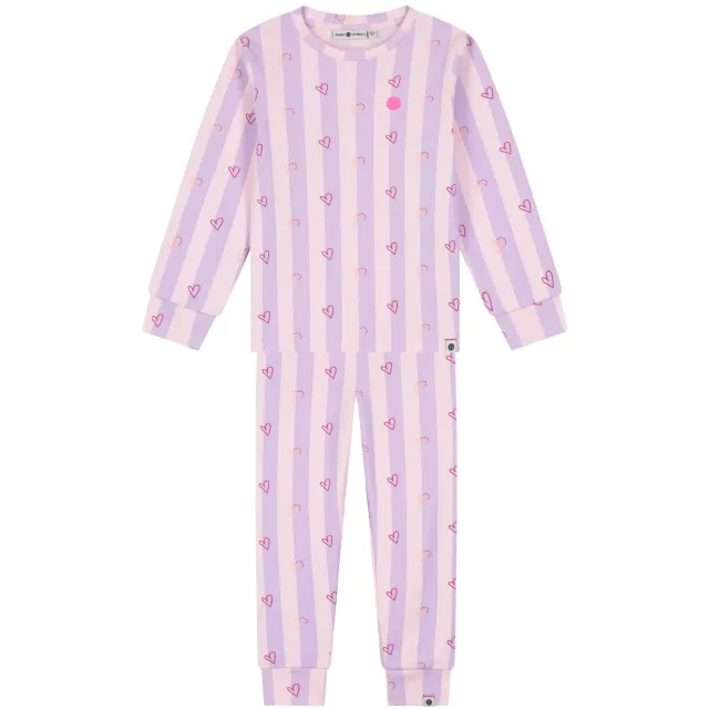 Stains&Stories gestreepte pyjama met hartjes lichtroze/lila, foto 2