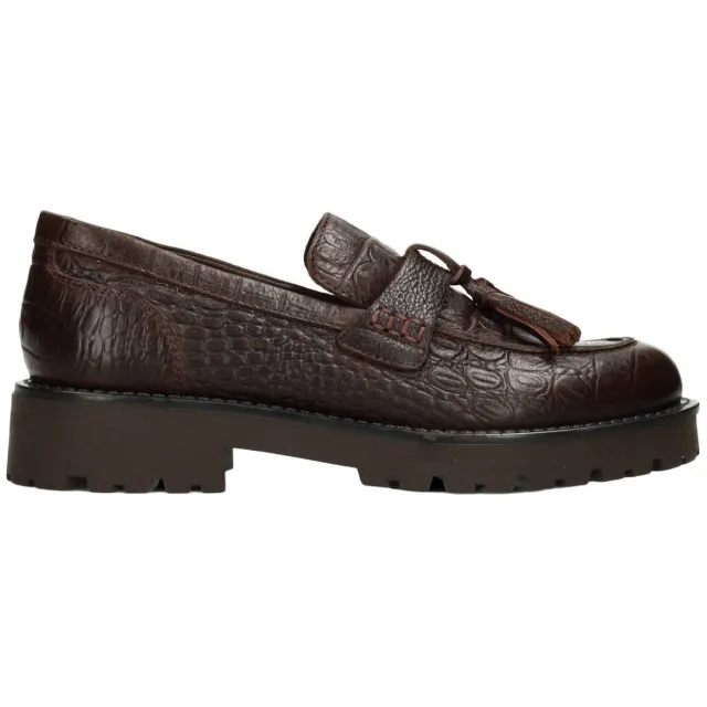 POSH by Poelman Lein chunky leren loafers met dierenprint - donkerbruin