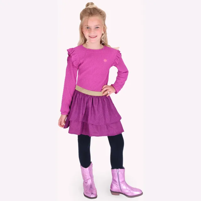 B.Nosy midi jurk met ruches en panterprint paars Paars/roze