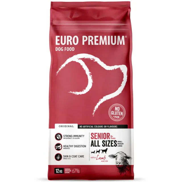 Euro Premium Senior 8+ lam & rijst hondenvoer 12 kg, foto 2