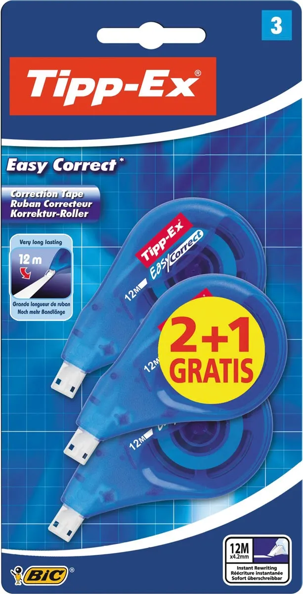 Tipp-ex Correctietape tipp-ex zijwaarts 4.2mmx12m blister 2+1 gratis