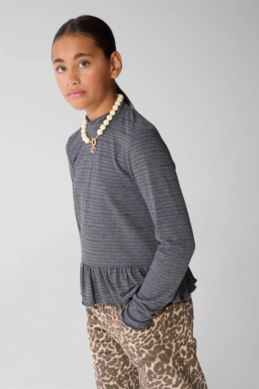 Shoeby gestreepte top met peplum grijs Grjis