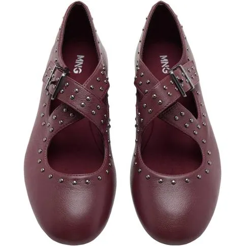 Mango TEEN leren ballerina's met studs - bordeauxrood, foto 4