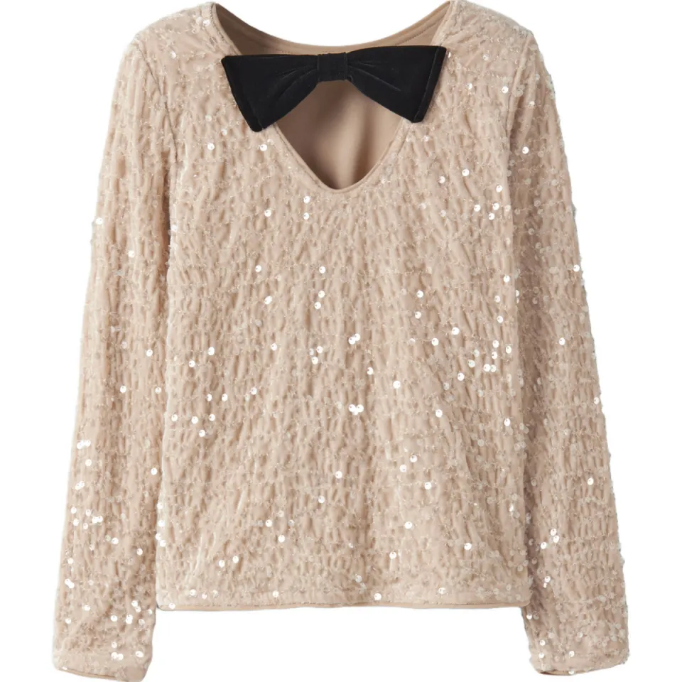 NAME IT KIDS blousetop ecru met pailletten Ecru/zwart